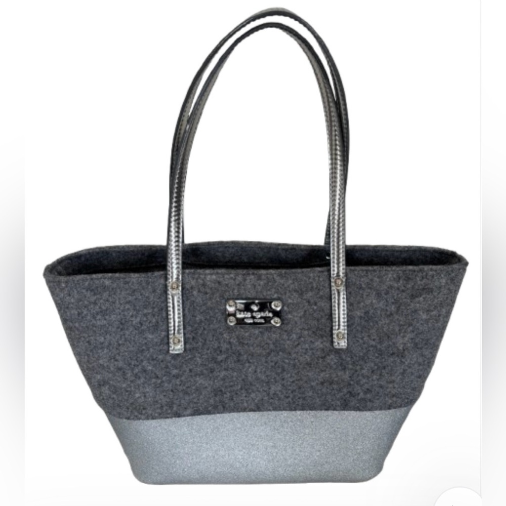 Kate Spade Gray Felt Tote with Silver Accents